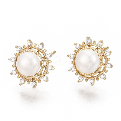 Brass Micro Clear Cubic Zirconia Stud Earrings X-EJEW-N014-15-NF-1