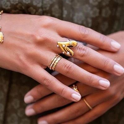 Heart 304 Stainless Steel Finger Rings for Women QD7769-1