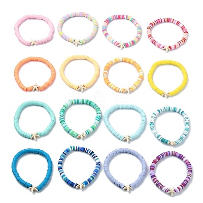 16Pcs 16 Styles Summer Starfish Synthetic Turquoise Bracelet Sets BJEW-JB10912-1