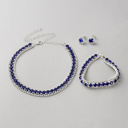 Alloy Rhinestone Necklace & Earrings & Bracelets Set for Women AJEW-WH0455-56-1