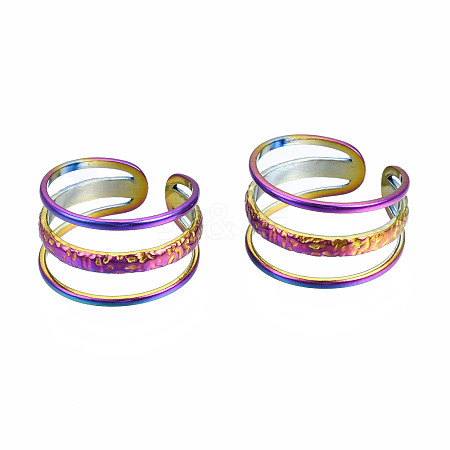 Hollow 3 Line Cuff Rings RJEW-N038-010-1