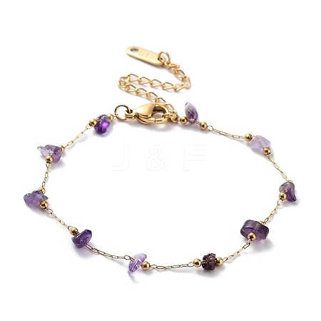 Natural Amethyst Chips Beaded Chain Bracelets BJEW-G692-01C-1