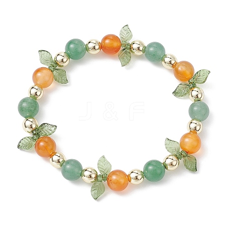 Natural Carnelian & Green Aventurine Beaded Stretch Bracelet BJEW-JB09759-01-1