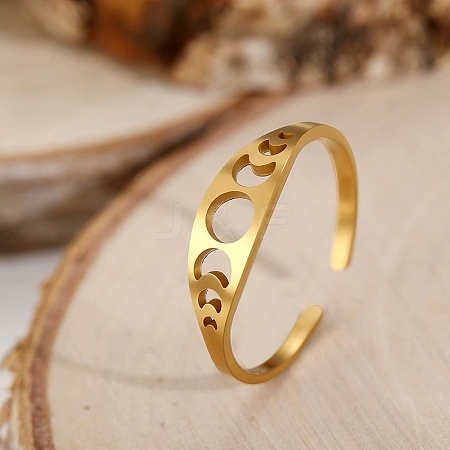 Adjustable 304 Stainless Steel Cuff Rings for Women LS-RJEW-F199-01G-1
