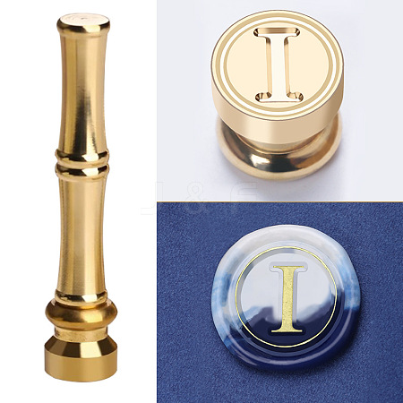 Golden Tone Brass Wax Seal Stamp Head with Bamboo Stick Shaped Handle STAM-K001-05G-I-1