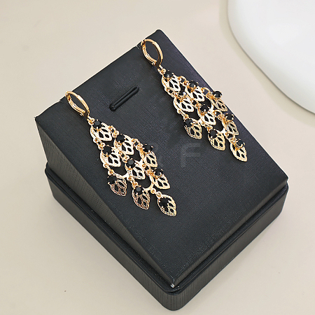 Brass Leaf Tassel Hoop Earrings NW9149-1-1