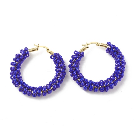 Glass Seed Beaded Hoop Earrings for Women EJEW-C003-02C-RS-1