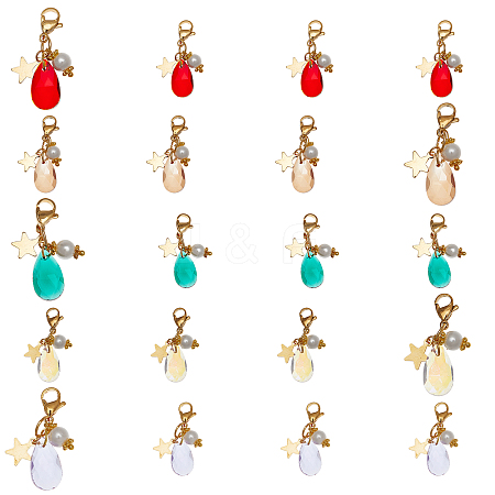 20Pcs 5 Colors Faceted Teardrop Glass Pendants HJEW-SC0001-16-1