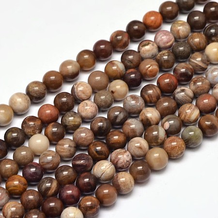 Natural Petrified Wood Round Bead Strands G-F266-08-4mm-1