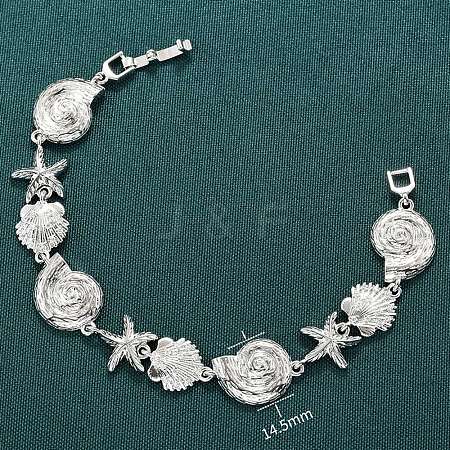 Summer Beach Brass Micro Pave Clear Cubic Zirconia Starfish & Shell Shape Link Chain Bracelets BJEW-C118-02A-P-1