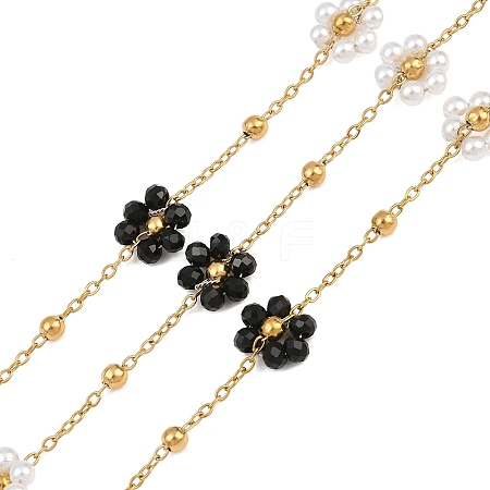 Glass & ABS Plastic Imitation Pearl Beaded Chains SA-CBAD321-02A-1