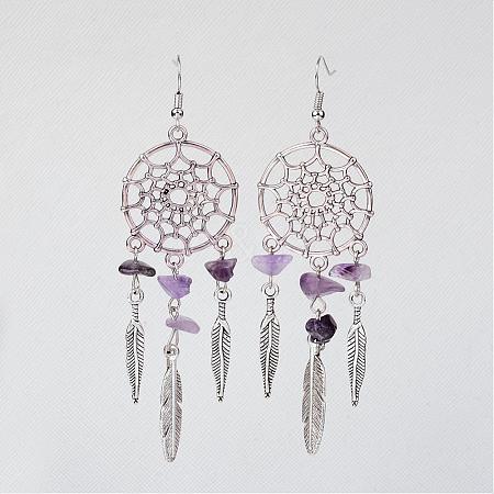 Natural Amethyst Dangle Earrings EJEW-JE02104-03-1