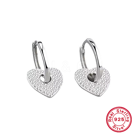 Rhodium Plated 925 Sterling Silver Micro Pave Cubic Zirconia Dangle Hoop Earrings IE1213-5-1