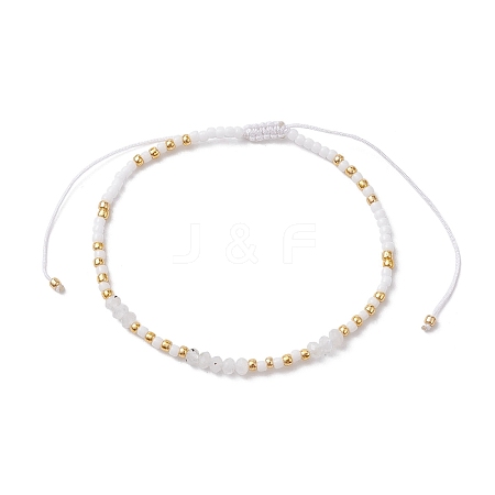 Bohemian Style Natural Rainbow Moonstone & Glass Braided Bead Bracelet BJEW-JB10136-01-1