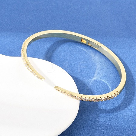 Brass Micro Pave Clear Cubic Zirconia Hinged Bangles BJEW-F528-01G-1