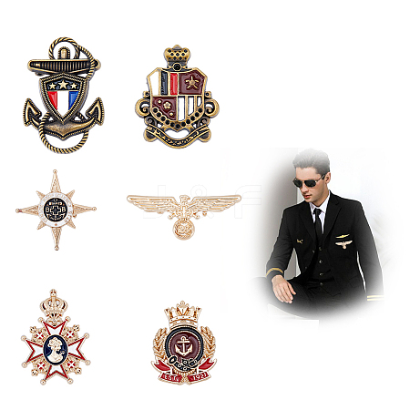 SUPERFINDINGS 6Pcs 6 Style Anchor & Eagle & Crown & Star Enamel Pins JEWB-FH0001-14-1