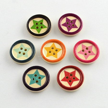 4-Hole Printed Wooden Buttons BUTT-R032-075-1