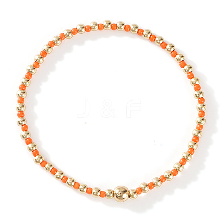 Glass Seed Beads & CCB Beads Stretch Bracelets TB4137-18-1