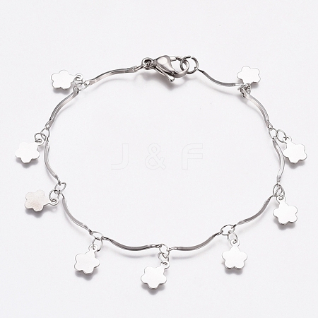 Tarnish Resistant 304 Stainless Steel Flower Charm Bracelets BJEW-G628-04P-1