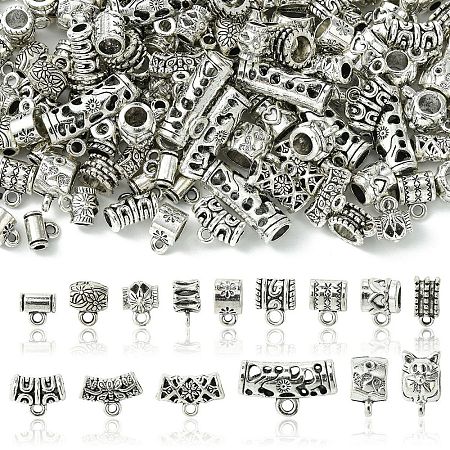 150Pcs 15 Styles Tibetan Style Alloy Tube Bails TIBE-YW0001-59B-1