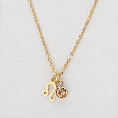 304 Stainless Steel Topaz Rhinestone Birth Stone Constellation Pendant Necklaces FS-WG76580-11-1
