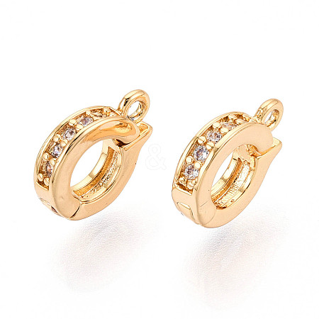 Brass Pave Clear Cubic Zirconia Fold Over Clasps KK-T077-05G-1