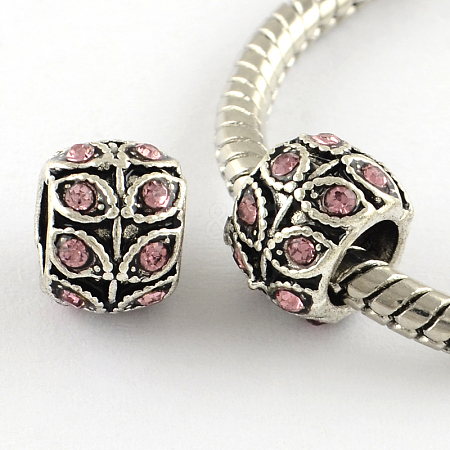 Antique Silver Plated Alloy Rhinestone Large Hole European Beads MPDL-R041-02B-1