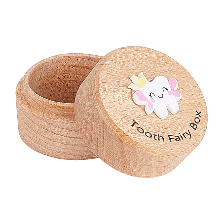 Round Printed Wood Baby Tooth Keepsake Cases with Lids CON-WH0113-12A-1