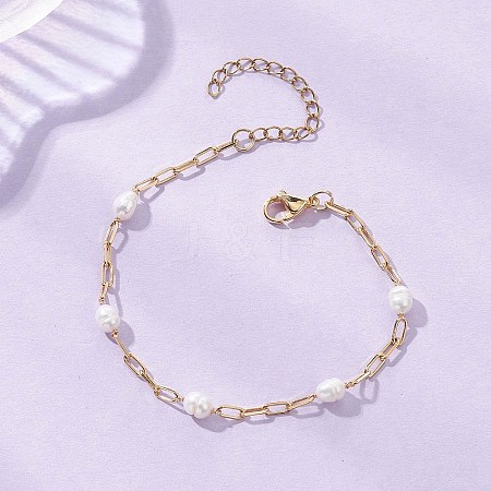 Natural Freshwater Pearl Beaded Link Bracelets BJEW-JB12849-1