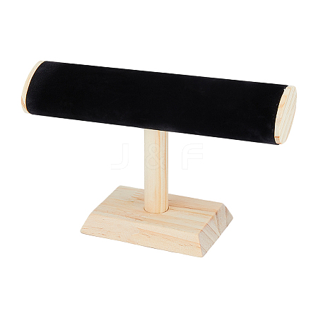 Velvet T-Bar Bracelet Display Stands  with Wooden Base BDIS-WH0010-03A-1