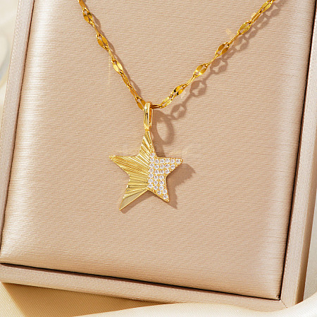 Elegant and Stylish Brass Sparkling Clear Cubic Zirconia Star Pendant Necklaces for Women BI4954-1-1