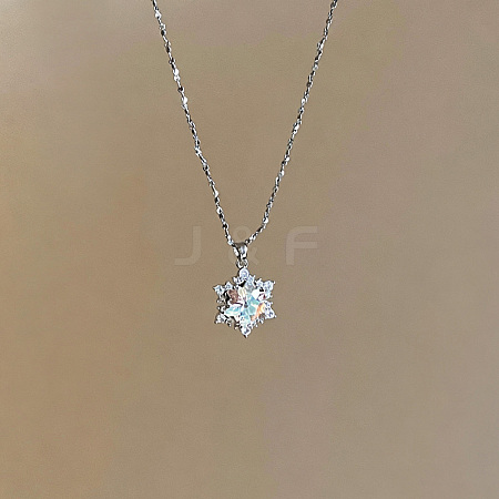 Christmas Alloy Rhinestone Snowflake Pendant Necklaces for Women WG6BE39-01-1