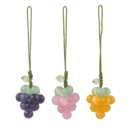 3Pcs Cat Eye Grape Pendant Decorations HJEW-TA00415-1