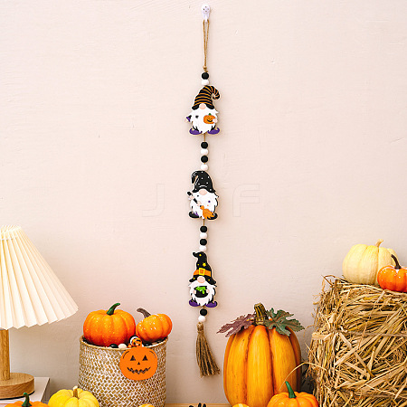 Halloween Wood Bead Tassel Tree Ornaments HAWE-PW0001-096B-1