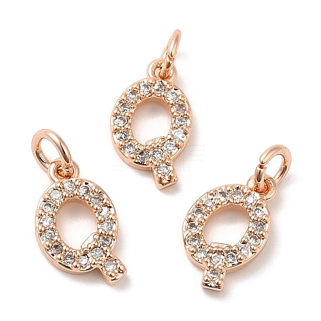 Brass Micro Pave Grade AAA Cubic Zirconia Charms ZIRC-P067-11RG-Q-NR-1