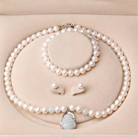 Natural Freshwater Pearl Beaded Necklace & Bracelets & Earrings Sets for Women WGE4EAE-15-1