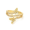 Butterfly Rack Plating Brass Micro Pave Cubic Zirconia Cuff Finger Rings RJEW-C103-01G-2