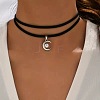 Gothic Moon with Round CCB Plastic Pendant Black Velvet Double Layer Choker Necklaces FS-WG1056C-01-1