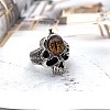 925 Sterling Silver Skull with Dragon Eye Open Cuff Ring with Glass RJEW-BB72269-A-5