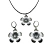 Flower Alloy with Imitation Leather Cord Pendant Necklace & Hoop Earring Sets FS-WGDD3CA-01-5