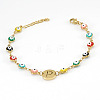 Colorful 304 Stainless Steel & Evil Eye Enamel Flat Round Link Bracelets FS-WGB13F5-16-1