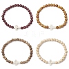 4Pcs Natural Wood Beads Stretch Bracelets for Women BJEW-JB11338-2