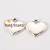 Wedding Theme Antique Silver Tone Tibetan Style Heart with Ring Bearer Rhinestone Charms X-TIBEP-N005-15E-1