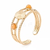 Natural Gemstone and Flat Round Open Cuff Ring RJEW-B039-02G-5