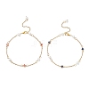 2Pcs 2 Colors Glass Rhombus & Round Glass Pearl Beads 304 Stainless Steel Link Chain Anklets for Women AJEW-AN00724-2