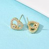 Brass Micro Pave Clear Cubic Zirconia Heart Stud Earrings EJEW-F400-28B-G-2