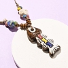 Ceramic Fish Pendant Adjustable Waxed Cord Necklaces for Women NJEW-B146-02-3