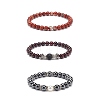 3Pcs 3 Style Natural & Synthetic Mixed Stone Round Beaded Stretch Bracelets Set BJEW-JB08586-4