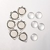 18x4mm Transparent Clear Glass Cabochons and Antique Silver Alloy Heart Pendant Cabochon Settings DIY-X0183-AS-1