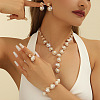 Letter S Alloy Crystal Rhinestone & Plastic Imitation Pearl Chain Necklaces & Stud Earrings & Link Bracelets & Rings Sets FS-WG52E62-01-2